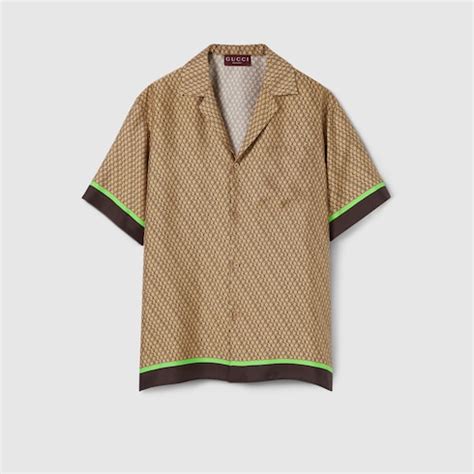 gucci bengal print silk bowling shirt|Gucci print silk bowling shirt in beige and brown .